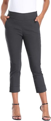 HDE Pull On Capri Pants for Women with Pockets Elastic Waist Cropped Pants in Saudi Arabia