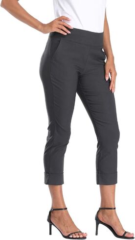 HDE Pull On Capri Pants for Women with Pockets Elastic Waist Cropped Pants in Saudi Arabia