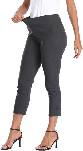 HDE Pull On Capri Pants for Women with Pockets Elastic Waist Cropped Pants in Saudi Arabia