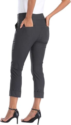 HDE Pull On Capri Pants for Women with Pockets Elastic Waist Cropped Pants in Saudi Arabia