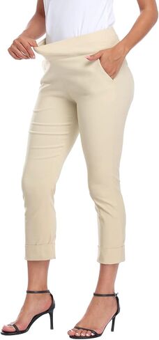 HDE Pull On Capri Pants for Women with Pockets Elastic Waist Cropped Pants in Saudi Arabia