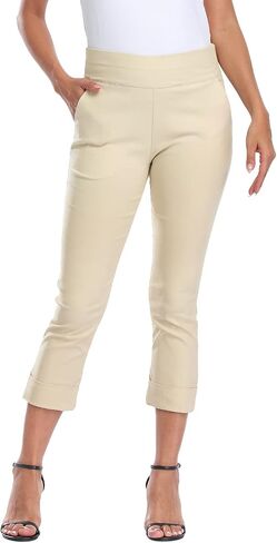 HDE Pull On Capri Pants for Women with Pockets Elastic Waist Cropped Pants in Saudi Arabia