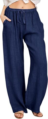 CHARTOU Women's Summer Drawstring Waist Wide Leg Loose Cotton Linen Palazzo Pants in Saudi Arabia