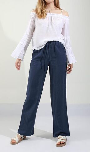 CHARTOU Women's Summer Drawstring Waist Wide Leg Loose Cotton Linen Palazzo Pants in Saudi Arabia