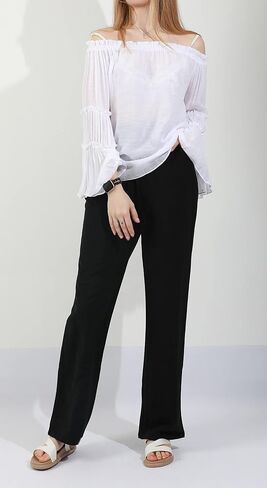 CHARTOU Women's Summer Drawstring Waist Wide Leg Loose Cotton Linen Palazzo Pants in Saudi Arabia