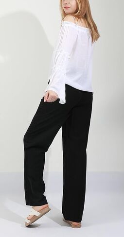 CHARTOU Women's Summer Drawstring Waist Wide Leg Loose Cotton Linen Palazzo Pants in Saudi Arabia