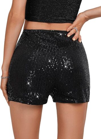 SweatyRocks Women's Sequins High Elastic Waist Straight Leg Shorts Solid Glitter Party Shorts in Saudi Arabia