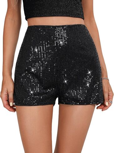 SweatyRocks Women's Sequins High Elastic Waist Straight Leg Shorts Solid Glitter Party Shorts in Saudi Arabia