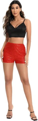 شورت SweatyRocks للسيدات مزين بالترتر عالي المرونة وخصر مستقيم وأرجل قصيرة لامعة للحفلات in Kuwait