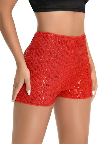 شورت SweatyRocks للسيدات مزين بالترتر عالي المرونة وخصر مستقيم وأرجل قصيرة لامعة للحفلات in Kuwait
