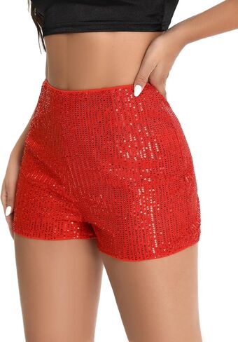 شورت SweatyRocks للسيدات مزين بالترتر عالي المرونة وخصر مستقيم وأرجل قصيرة لامعة للحفلات in Kuwait