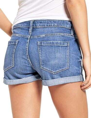 LookbookStore Women's High Waisted Rolled Hem Distressed Jeans Ripped Denim Shorts in Kuwait