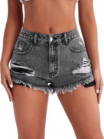 Floerns Women's Ripped Raw Hem High Waisted Distressed Denim Shorts in Saudi Arabia