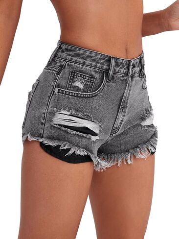 Floerns Women's Ripped Raw Hem High Waisted Distressed Denim Shorts in Saudi Arabia