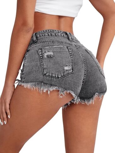Floerns Women's Ripped Raw Hem High Waisted Distressed Denim Shorts in Saudi Arabia