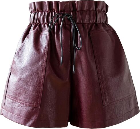 SCHHJZPJ High Waisted Wide Leg Black Faux Leather Shorts for Women in Saudi Arabia
