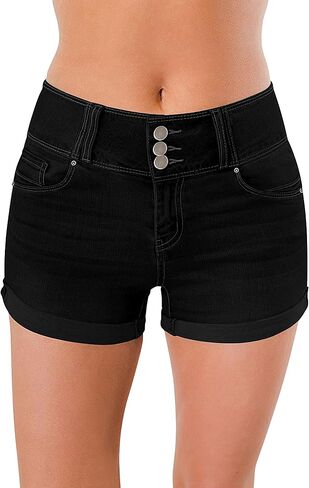 roswear Women's High Waisted Stretchy Denim Shorts Cuffed Jean Shorts in Saudi Arabia