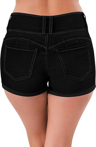 roswear Women's High Waisted Stretchy Denim Shorts Cuffed Jean Shorts in Saudi Arabia