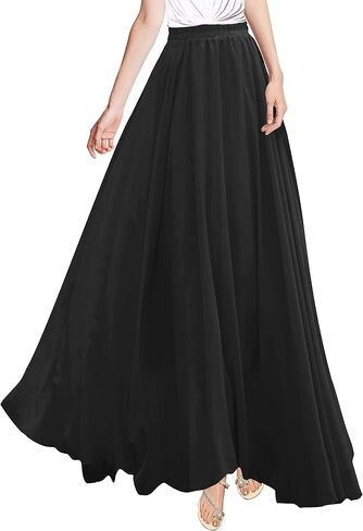 v28 Women Full/Ankle Length Elastic Pleated Retro Maxi Chiffon Long Skirt in Saudi Arabia