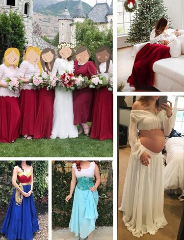 v28 Women Full/Ankle Length Elastic Pleated Retro Maxi Chiffon Long Skirt in Saudi Arabia