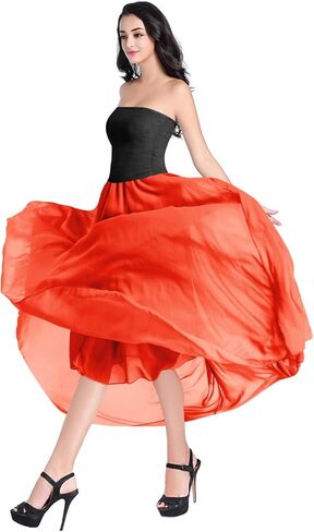 v28 Women Full/Ankle Length Elastic Pleated Retro Maxi Chiffon Long Skirt in Saudi Arabia