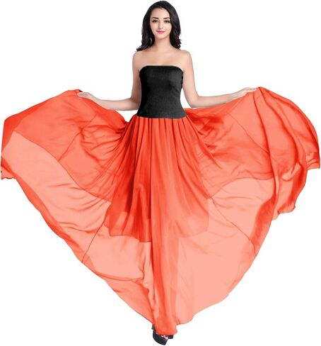 v28 Women Full/Ankle Length Elastic Pleated Retro Maxi Chiffon Long Skirt in Saudi Arabia