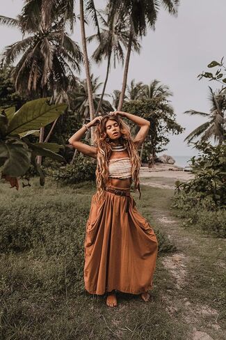 Thaluta Women's Maxi Boho Skirt with Pockets Bohemian Organic Cotton Hippie Gypsy in Saudi Arabia