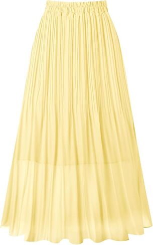 Kingfancy Women's Pleated Skirt Chiffon Elastic Waist A-Line Midi Length Skirt in Saudi Arabia