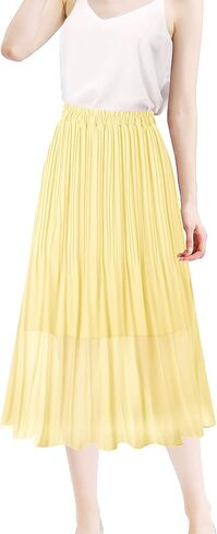 Kingfancy Women's Pleated Skirt Chiffon Elastic Waist A-Line Midi Length Skirt in Saudi Arabia