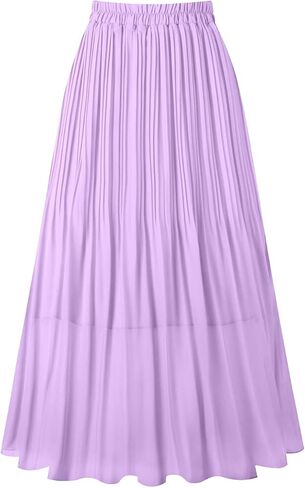 Kingfancy Women's Pleated Skirt Chiffon Elastic Waist A-Line Midi Length Skirt in Saudi Arabia