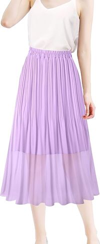 Kingfancy Women's Pleated Skirt Chiffon Elastic Waist A-Line Midi Length Skirt in Saudi Arabia