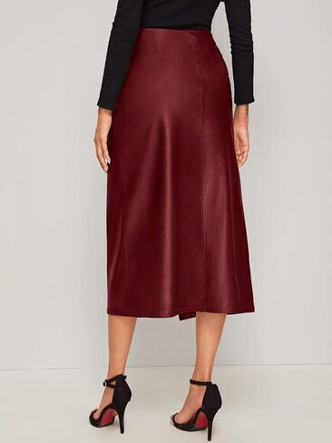 SweatyRocks Women's Elegant High Waist Knot Side Wrap PU Leather Midi Skirt in Saudi Arabia