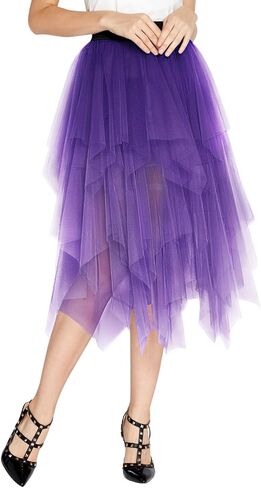 Women's Elegant Mesh Layered Tulle Skirt Sheer Tutu Midi Skirt in Saudi Arabia
