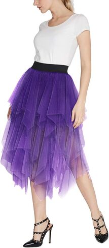 Women's Elegant Mesh Layered Tulle Skirt Sheer Tutu Midi Skirt in Saudi Arabia