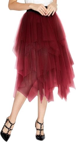 Women's Elegant Mesh Layered Tulle Skirt Sheer Tutu Midi Skirt in Saudi Arabia