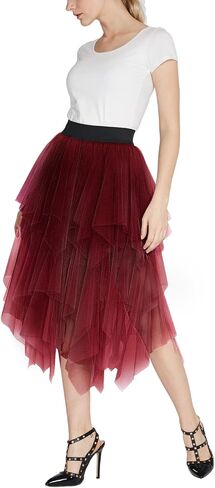 Women's Elegant Mesh Layered Tulle Skirt Sheer Tutu Midi Skirt in Saudi Arabia