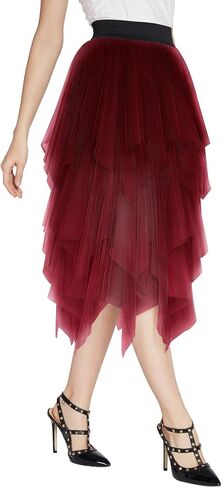 Women's Elegant Mesh Layered Tulle Skirt Sheer Tutu Midi Skirt in Saudi Arabia