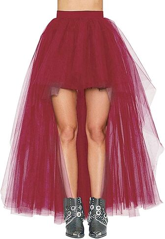 MisShow Women's Hi-Lo Long Tutu Tulle Bustle Skirt Elastic Waist Festival Party Skirt in Saudi Arabia