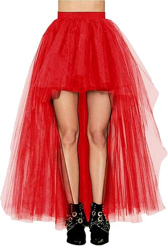 MisShow Women's Hi-Lo Long Tutu Tulle Bustle Skirt Elastic Waist Festival Party Skirt in Saudi Arabia
