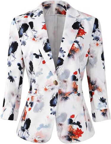 Womens 3/4 Sleeve Lightweight Office Work Suit Jacket Floral Blazer in Saudi Arabia