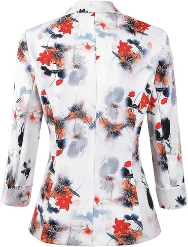 Womens 3/4 Sleeve Lightweight Office Work Suit Jacket Floral Blazer in Saudi Arabia