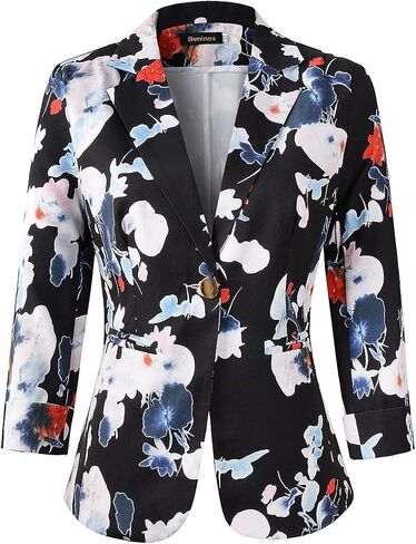 Womens 3/4 Sleeve Lightweight Office Work Suit Jacket Floral Blazer in Saudi Arabia