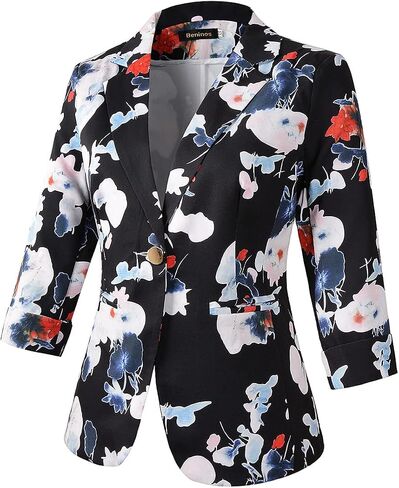 Womens 3/4 Sleeve Lightweight Office Work Suit Jacket Floral Blazer in Saudi Arabia