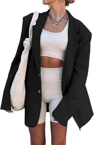 Grlasen Women Casual Elegant Long Sleeve Oversized Lapel Blazers Open Front Solid Work Office Jacket Blazer in Kuwait