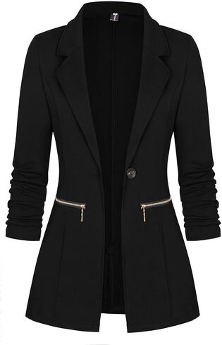 Genhoo Women's Long Sleeve Blazer Open Front Cardigan Jacket Work Office Blazer with Zipper Pockets S-3XL in Saudi Arabia