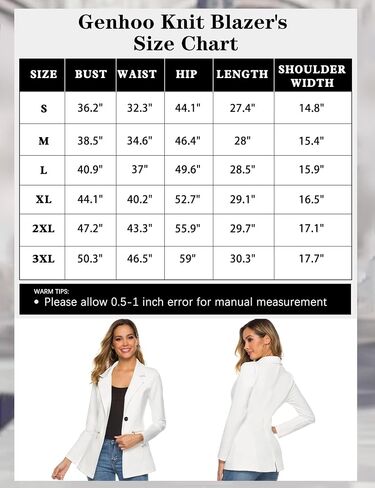 Genhoo Women's Long Sleeve Blazer Open Front Cardigan Jacket Work Office Blazer with Zipper Pockets S-3XL in Saudi Arabia