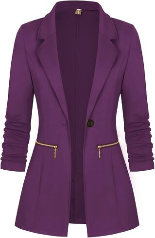 Genhoo Women's Long Sleeve Blazer Open Front Cardigan Jacket Work Office Blazer with Zipper Pockets S-3XL in Saudi Arabia