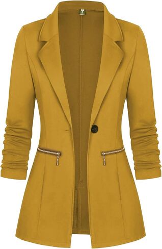 Genhoo Women's Long Sleeve Blazer Open Front Cardigan Jacket Work Office Blazer with Zipper Pockets S-3XL in Saudi Arabia
