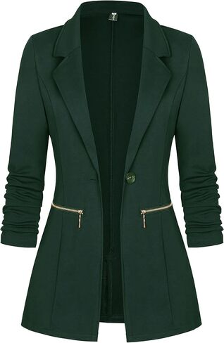 Genhoo Women's Long Sleeve Blazer Open Front Cardigan Jacket Work Office Blazer with Zipper Pockets S-3XL in Saudi Arabia