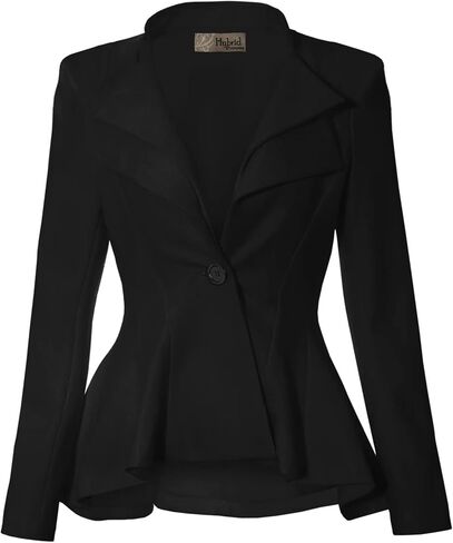 Hybrid Women's Casual Work Office Dressy Double Notch Lapel Sharp Shoulder Pad Single Button Peplum Comfy Blazer in Saudi Arabia